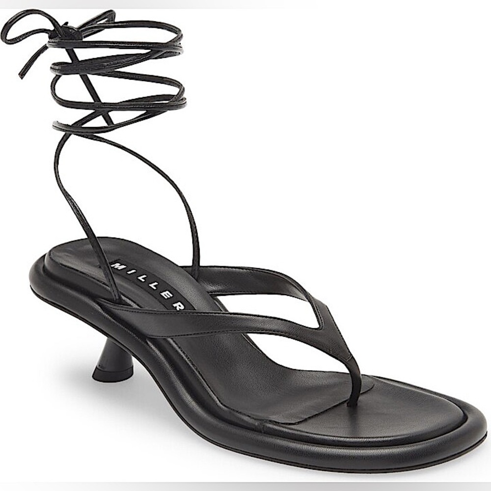Simon Miller Ankle Strappy Lace up Thong toe Heel Sandal women’s black
